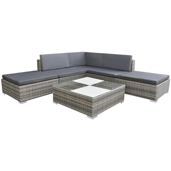 vidaXL Salon de jardin 6 Pièces avec coussins Résine tressée Gris