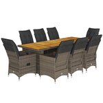 vidaXL Ensemble de bistro de jardin 9 Pièces coussins gris poly rotin