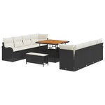 vidaXL Ensemble de jardin 11 pièces avec coussins noirs en poly rotin et acacia.