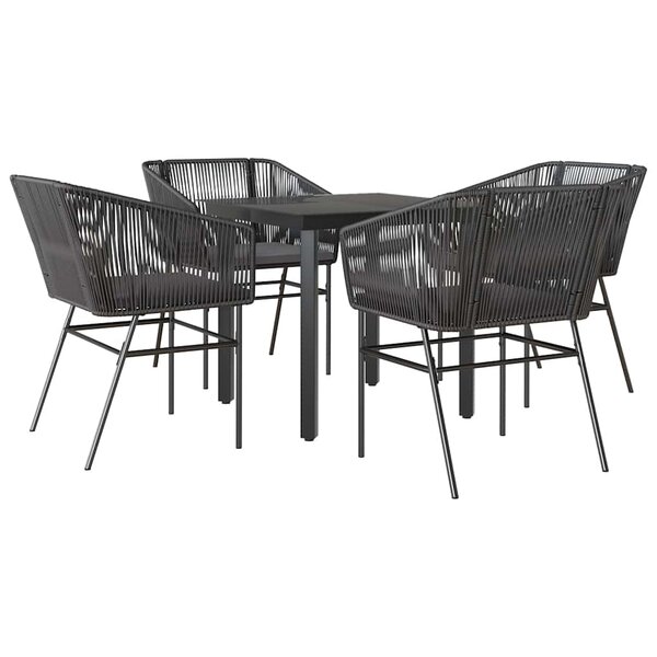 vidaXL Ensemble à manger de jardin et coussins 5 Pièces noir rotin verre