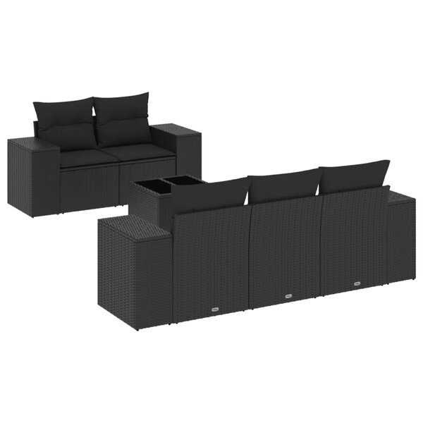 vidaXL Salon de jardin 6 Pièces avec coussins noir résine tressée