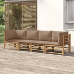 vidaXL Salon de jardin 4 Pièces avec coussins taupe bambou