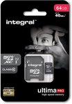 Carte mémoire Micro SD Integral UltimaPro 64 Go Class 10 + adaptateur SD