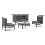 vidaXL Salon de jardin 5 Pièces avec coussins Gris Résine tressée