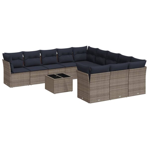 vidaXL Salon de jardin avec coussins 12 Pièces gris résine tressée