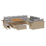 vidaXL Salon de jardin 13 pièces avec coussins beige en poly rotin et en acacia