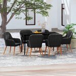 vidaXL Mobilier de salle à manger de jardin avec coussins 7 Pièces Noir