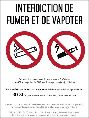 Autocollant vinyl - Interdiction interdit de fumer et vapoter - L.148 x H.210 mm UTTSCHEID X 1