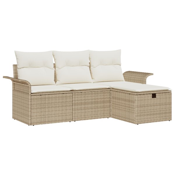 Ensemble de canapé de jardin 4 pièces avec coussins beige poly rotin