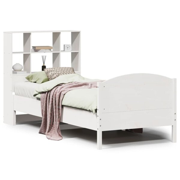 vidaXL Lit bibliothèque sans matelas blanc 90x200cm bois de pin massif