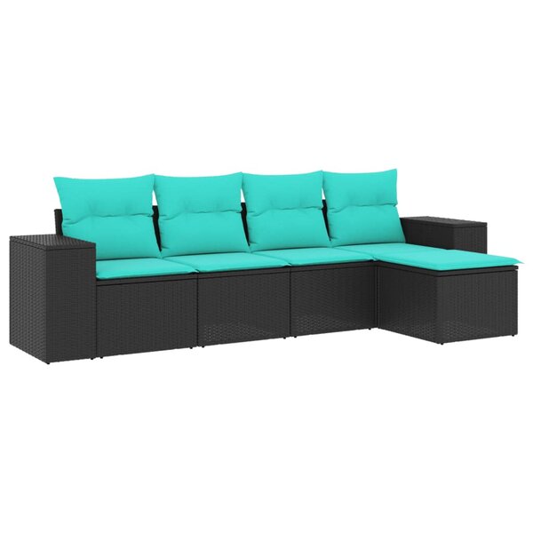 vidaXL Salon de jardin 5 Pièces avec coussins noir résine tressée
