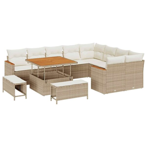 vidaXL Ensemble de canapé de jardin 12 Pièces Beige Poly rotin