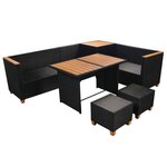 vidaXL Salon de jardin 7 Pièces avec coussins Résine tressée Noir