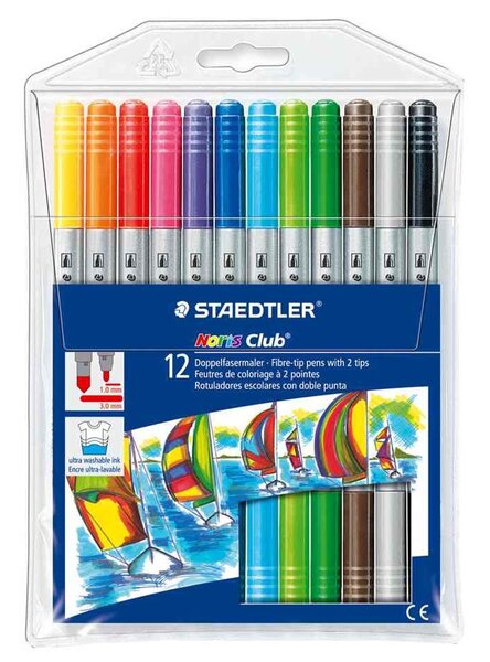 Pochette de 12 Stylo feutre Noris Club Double Pointe 1 mm et 3 mm Assortis STAEDTLER