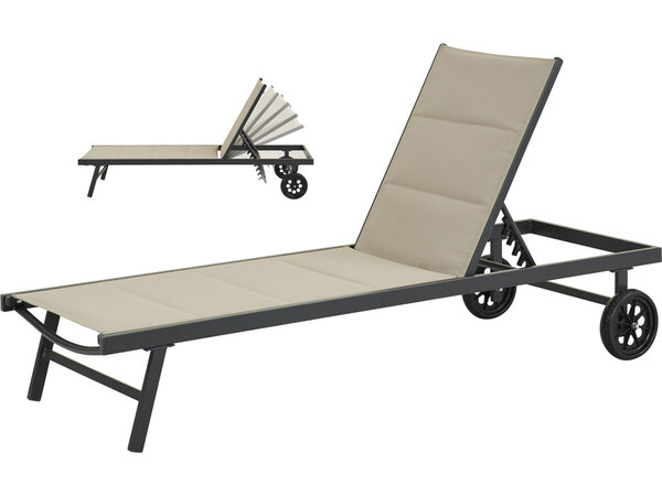Bain de soleil textilène matelassé et aluminium "Bella" - Phoenix - Taupe
