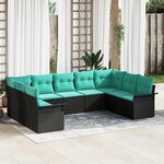 vidaXL Ensemble de canapé de jardin avec coussin 9 Pièces Noir Poly rotin
