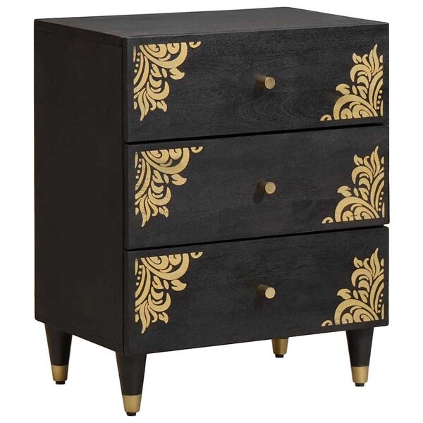 vidaXL Cabinet de chevet Noir 50 x 33 x 62 cm Bois de mangue massif