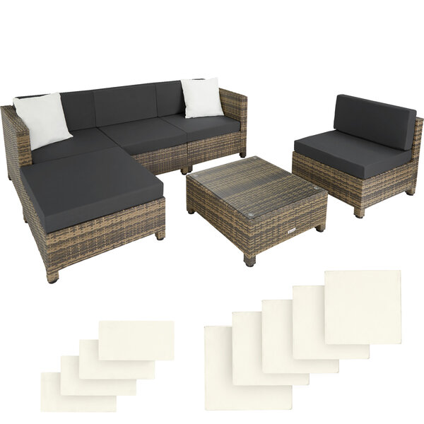 Tectake Salon bas de jardin AMY 5 places avec 2 sets de housses - marron naturel