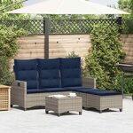vidaXL Salon de jardin 3 Pièces avec coussins forme L gris résine tressée