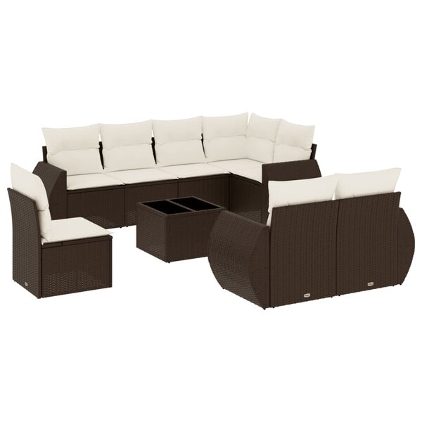 vidaXL Salon de jardin avec coussins 9 Pièces marron résine tressée