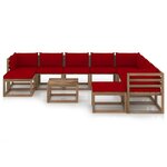 vidaXL Salon de jardin 11 Pièces avec coussins Rouge bordeaux