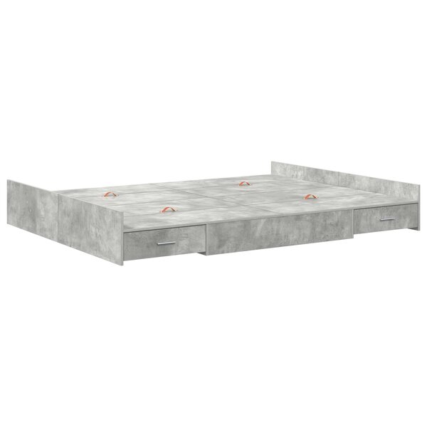 vidaXL Cadre de lit avec rangement avec tiroir Gris béton 135 x 190 cm