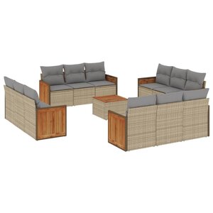 vidaXL Salon de jardin avec coussins 13 Pièces beige résine tressée
