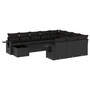 vidaXL Salon de jardin 11 Pièces avec coussins noir résine tressée