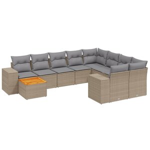 vidaXL Salon de jardin 11 Pièces avec coussins beige résine tressée