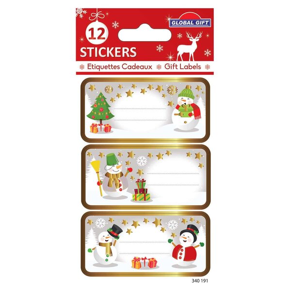 12 étiquettes adhésives de Noël - Bonhommes de neige
