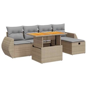 vidaXL Salon de jardin 6 Pièces avec coussins beige résine tressée acacia