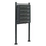 Bloc 5 boites aux lettres 5 compartiments pied de support courrier acier galvanisé anthracite