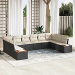 vidaXL Ensemble de canapé de jardin 10 Pièces Noir Poly rotin