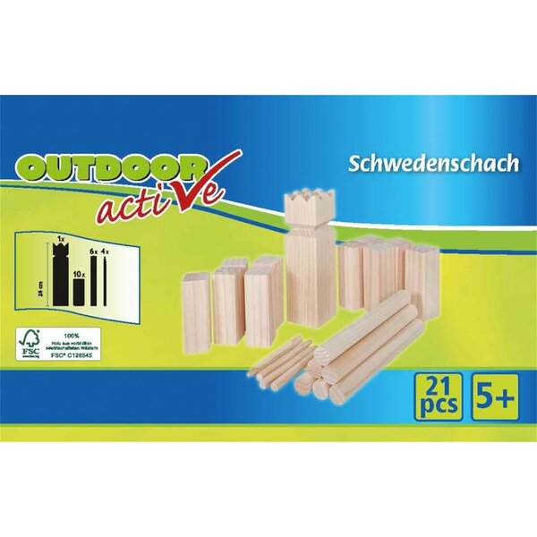 Outdoor Active 74700691 - Jeu de construction en bois suédois Kubb 21-pièces