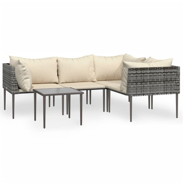 vidaXL Salon de jardin 5 Pièces avec coussins Gris Résine tressée