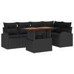 vidaXL Canapé de jardin 6 pièces   coussins en poly rotin noir