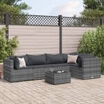 vidaXL Salon de jardin 5 Pièces avec coussins Gris Résine tressée