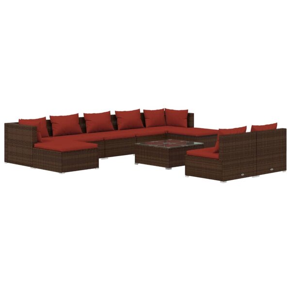 vidaXL Salon de jardin 10 Pièces avec coussins marron résine tressée