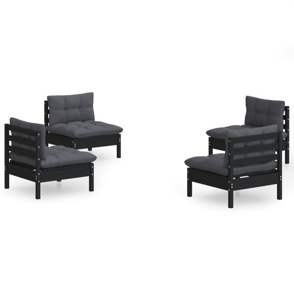 vidaXL Salon de jardin 4 Pièces avec coussins anthracite Bois de pin
