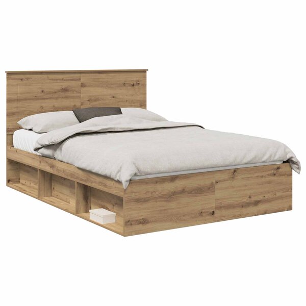 vidaXL Cadre de lit Chêne artisan 140 x 190 cm Bois de pin massif