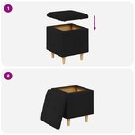 vidaXL Pouf de rangement avec coussin Noir 40 x 40 x 45 cm tissu