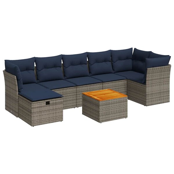 vidaXL Salon de jardin 8 Pièces avec coussins gris résine tressée