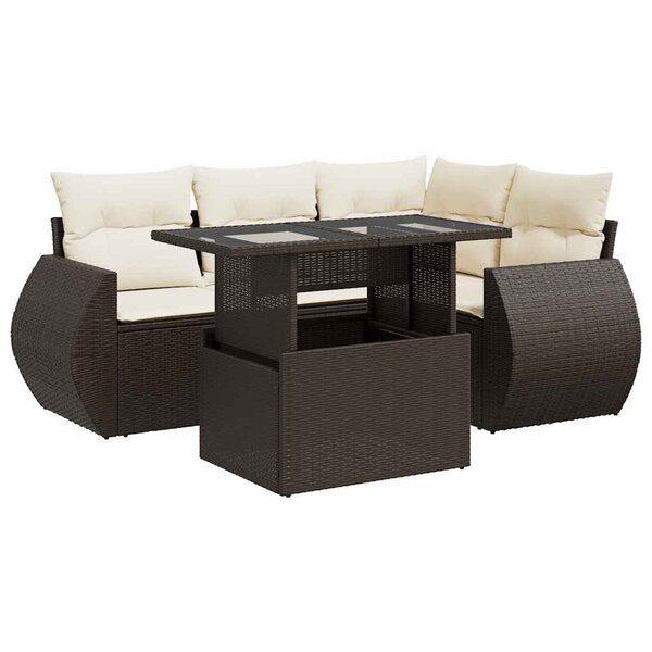 vidaXL Salon de jardin avec coussins 5 Pièces marron résine tressée