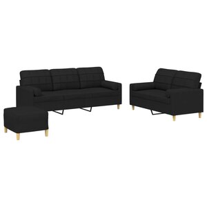 vidaXL Ensemble de canapés 3 Pièces avec coussins noir tissu