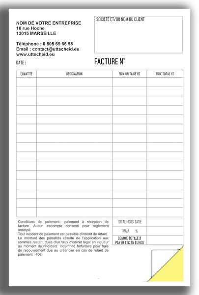 Bloc de Factures - Commandes - Devis à feuilles autocopiantes personnalisées - Lot de 50 feuilles UTTSCHEID X 20