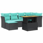 vidaXL Salon de jardin 7 Pièces avec coussins noir résine tressée