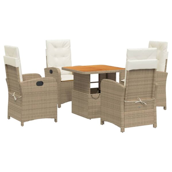 vidaXL Ensemble à manger de jardin avec coussins 5Pièces Beige poly rotin