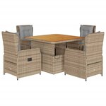 vidaXL Ensemble à manger de jardin avec coussins 5Pièces Beige poly rotin