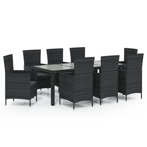 vidaXL Ensemble à manger d'extérieur 9Pièces coussins résine tressée noir