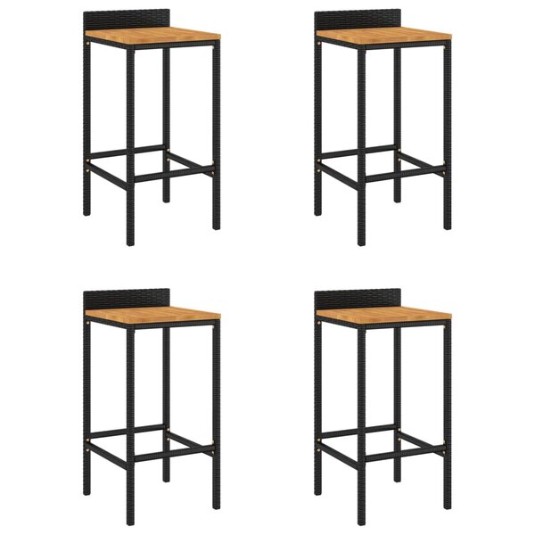 vidaXL Tabourets de bar lot de 4 noir résine tressée et bois d'acacia